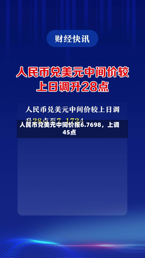 人民币兑美元中间价报6.7698，上调45点-第1张图片