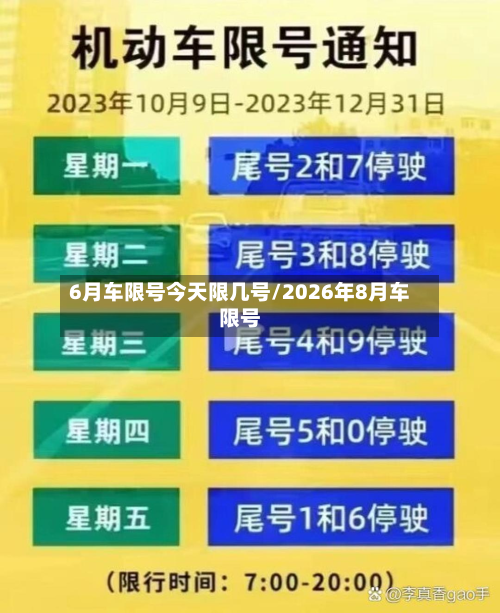 6月车限号今天限几号/2026年8月车限号