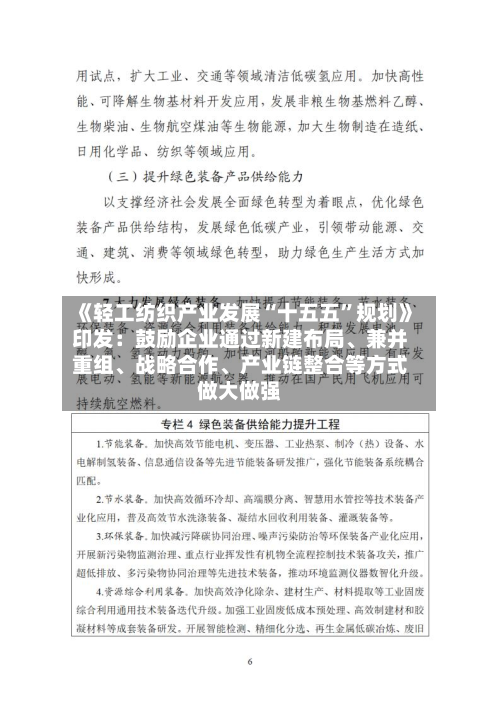 《轻工纺织产业发展“十五五”规划》印发：鼓励企业通过新建布局、兼并重组	、战略合作、产业链整合等方式做大做强-第2张图片